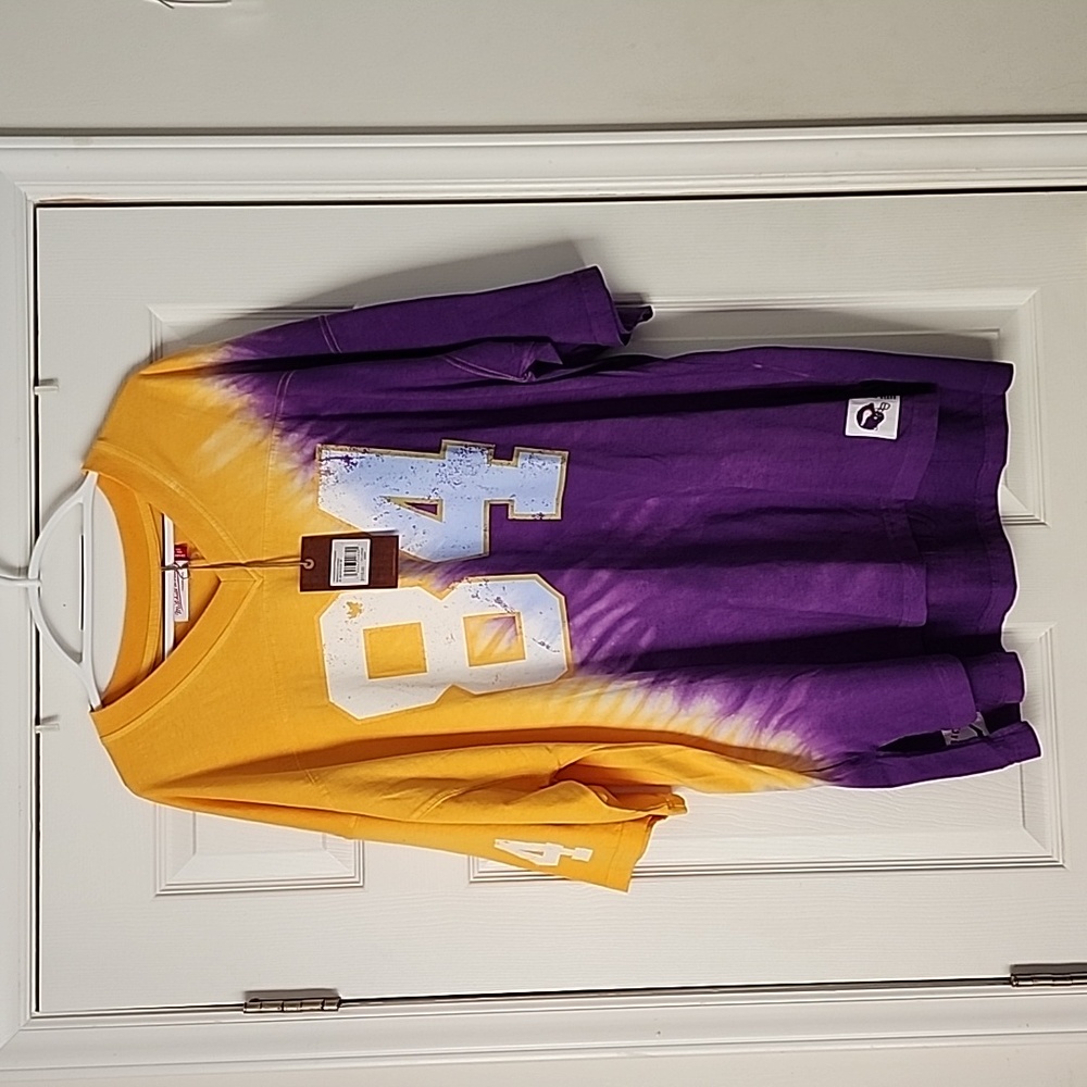 Randy Moss Tie-dye shirt jersey by Mitchell & Ness. (2x) Purple and Gold